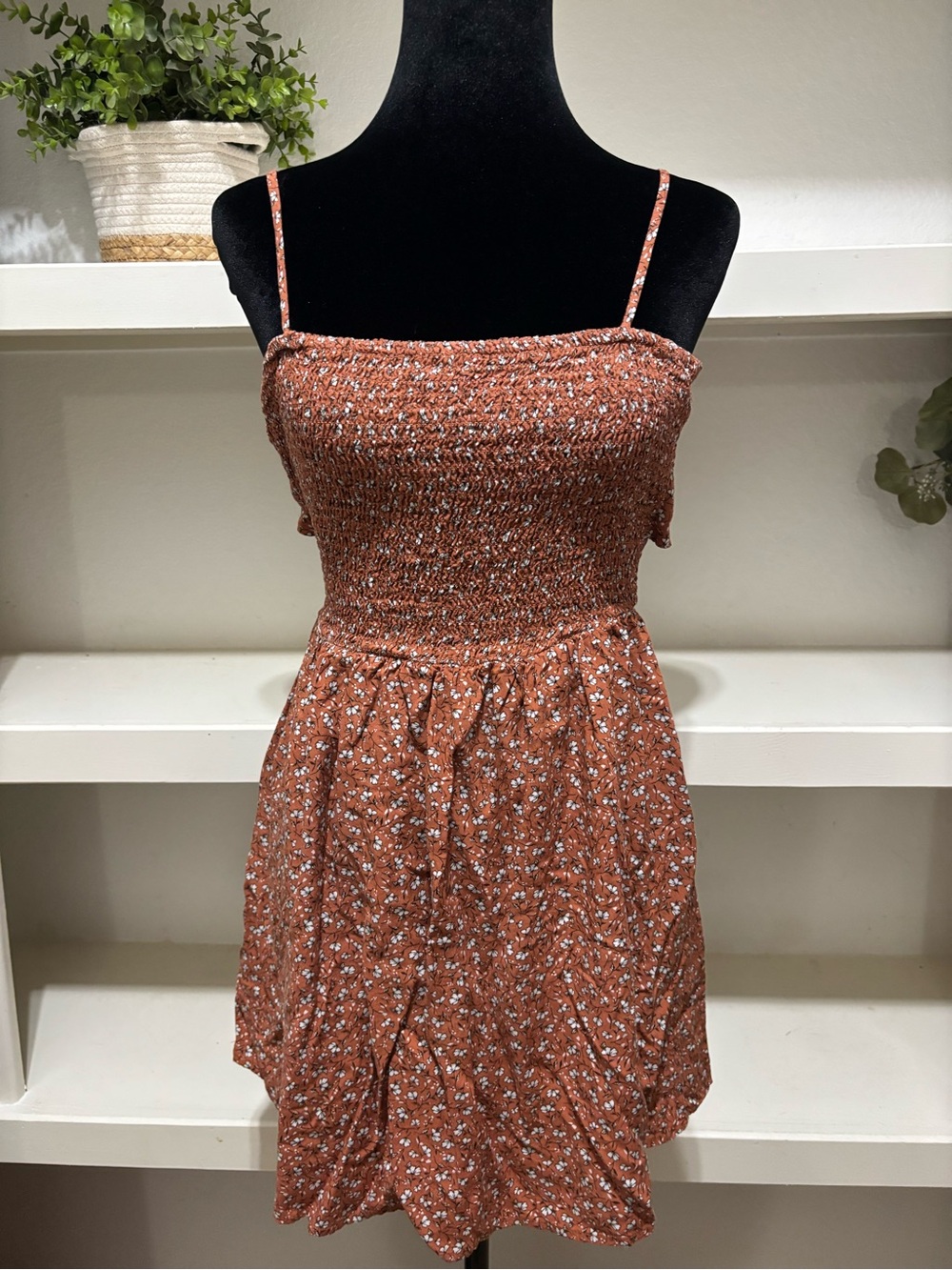 Papermoon Rust Floral Smocked Spaghetti-Strap Mini Dress